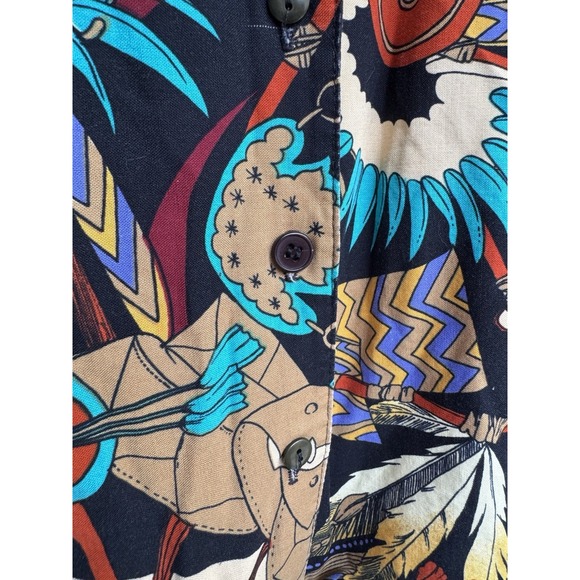 VTG Roughrider By Circle T Native American Feathers Country Western Keyhole Top - Picture 6 of 9